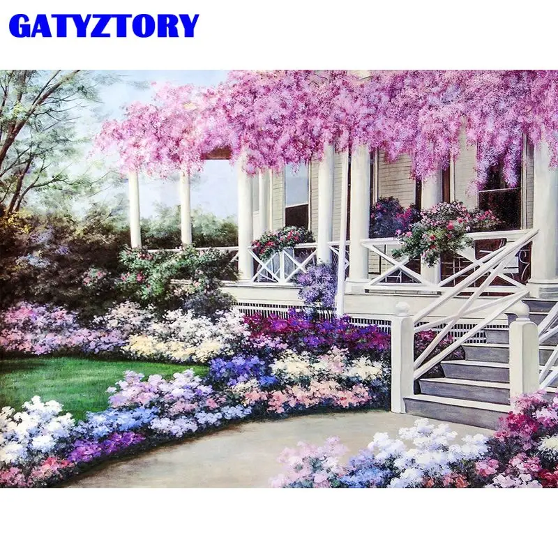 

Картина по номерам на холсте «Дом с цветами», рисунок декора для дома