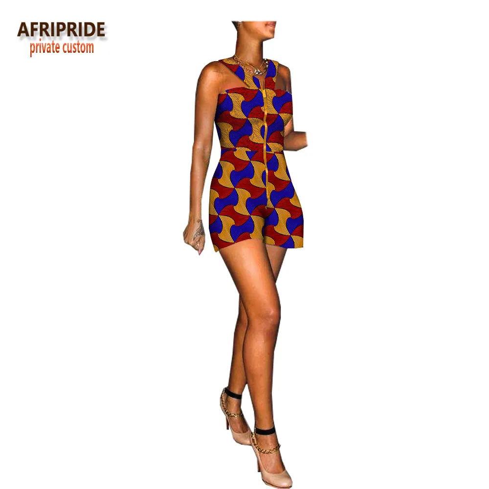 Летний Африканский комбинезон для женщин, AFRIPRIDE, без рукавов, мини длина, Женский хлопковый комбинезон с металлической молнией спереди A1829005 - Цвет: 543