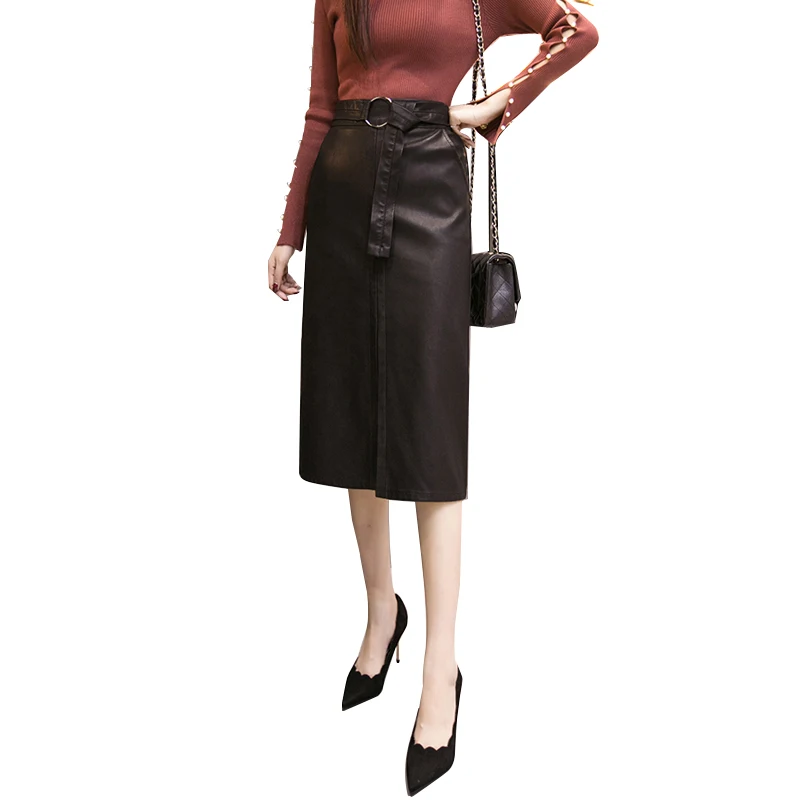 

Jiajian women's dress in stock one PU leather skirt half length skirt with high waist
