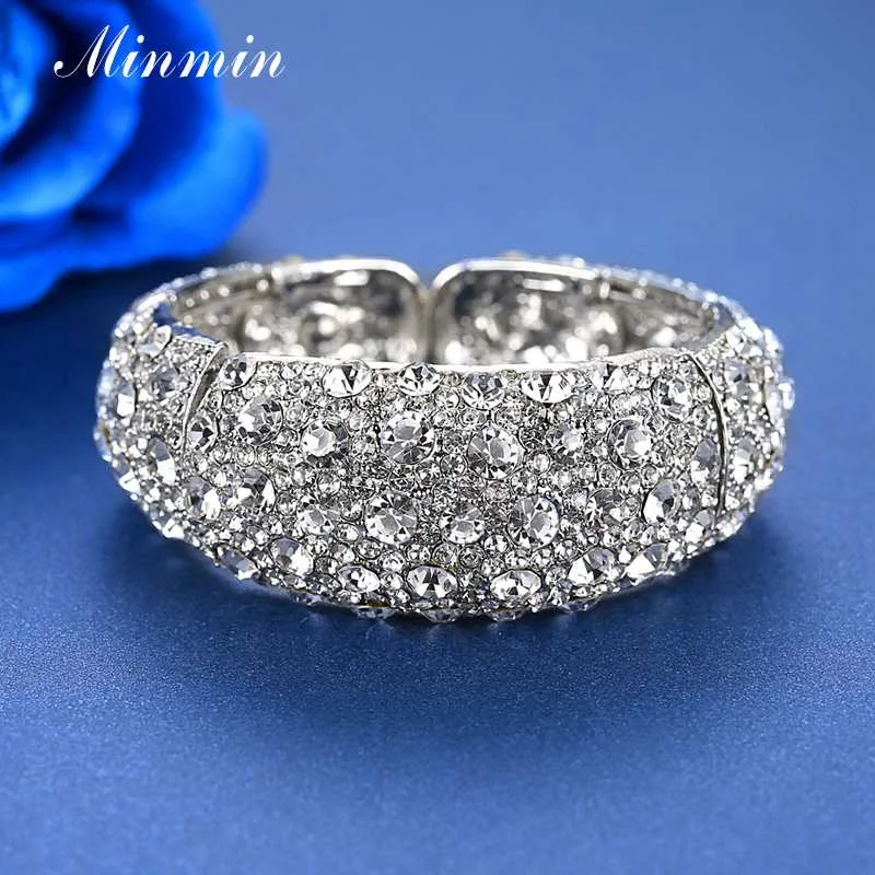 424silver Minmin широкий золотой цвет кристалл браслет синтетический жемчуг браслет женский невесты Шарм браслет регулируемый Свадебные ювелирные изделия MSL324 - Окраска металла: 424silver