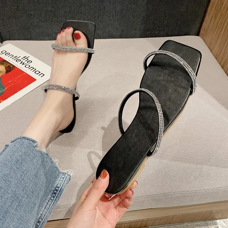 

Slippers Casual Glitter Slides Shoes Summer Clogs Woman Pantofle Luxury Jelly Beach 2021 Flat Fashion Basic PU Crystal Female Sh