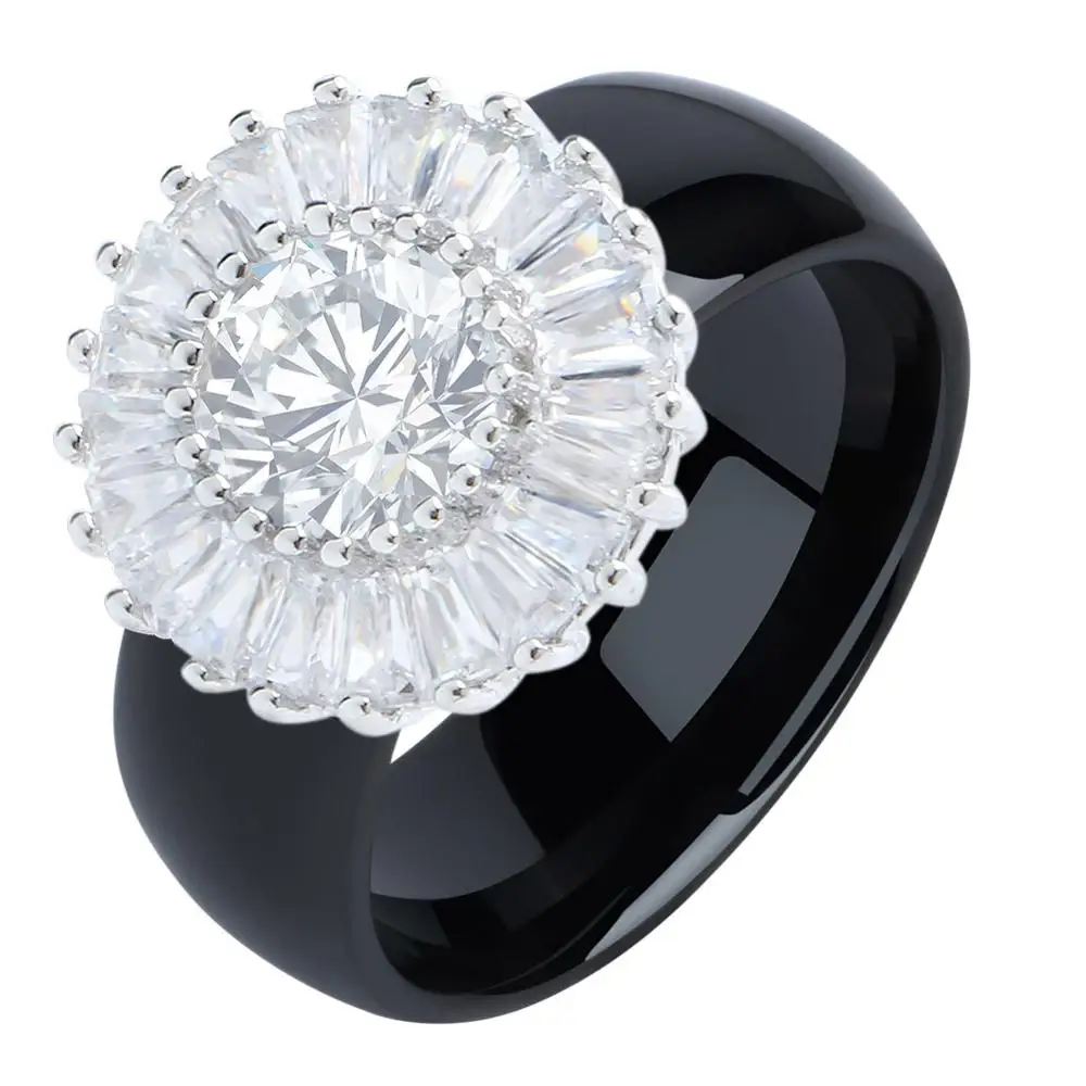 S925 Black Rings Стерлинговое Серебро S925, элегантное женское ослепительное цветочное кольцо, CZ Циркон, юбилейное кольцо, здоровые керамические кольца для свадьбы, помолвки - Цвет основного камня: S925 Black Rings