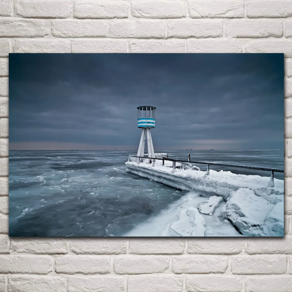 

Маяк, гид в ледяном мире, зимний морской пейзаж, ткань, фотография, домашнее искусство, украшение для гостиной, KP847