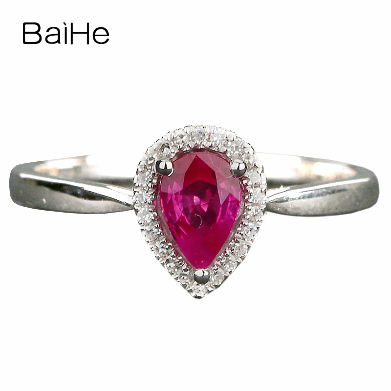 

Кольцо BAIHE из белого золота 14 к с бриллиантами, 4x6 мм, обручальное кольцо с рубином перламутровой огранки, Женское кольцо, подарок, кольцо с ру...