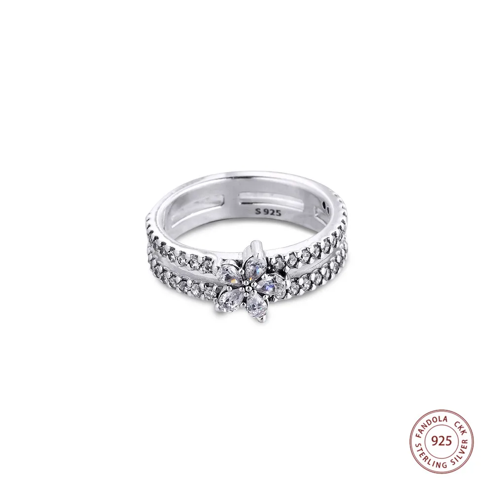 

Authentic 925 Sterling Silver Sparkling Snowflake Double Rings for Women Wedding Engagement Ring Fine Jewelry Bague Femme