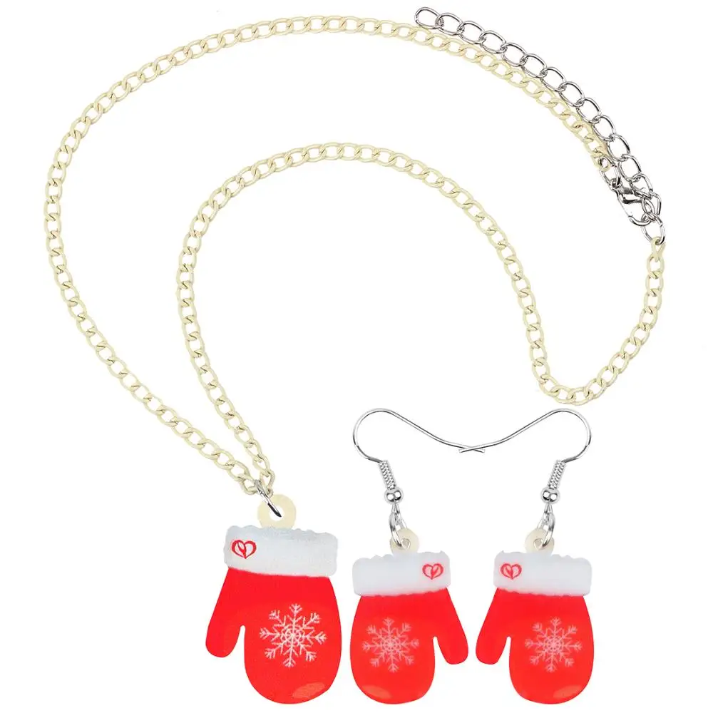 Bonsny акриловые рождественские снежинки перчатки Ювелирные наборы ожерелье