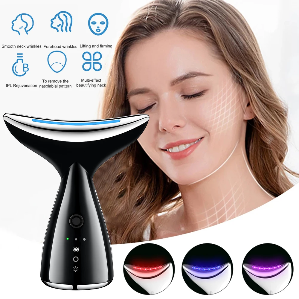 

Neck Massager 3 Colors Led Facial eye Lifting Wrinkle Removal Photon Therapy Skin Tighten Reduce Double Chin Beauty Care Device