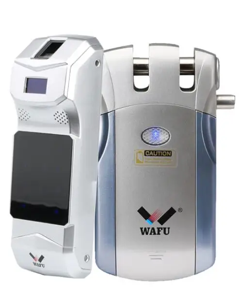 Silver Blue Беспроводной электронный дверной замок Wafu 010B без ключа Невидимый интеллигентая(ый) замок с сенсорным экраном блокировки и разблокировки кнопка 2 пульта дистанционного Управление ключи - Color: Silver Blue