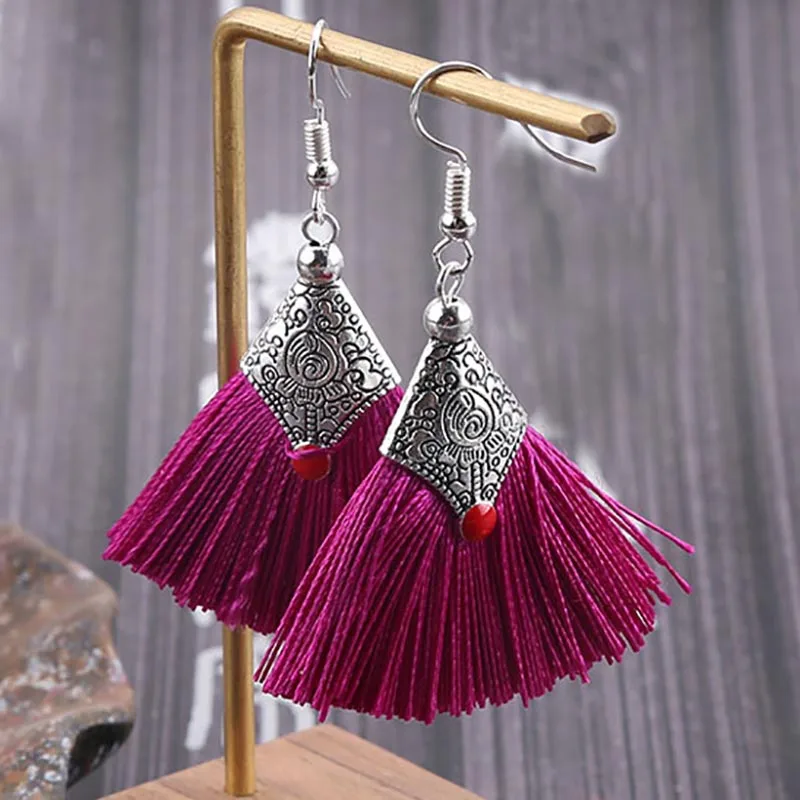 purple YGLCJ Новые популярные богемные женские длинные серьги с кисточками европейские преувеличенные богемные Винтажные серьги с подвеской женские ювелирные изделия - Окраска металла: purple