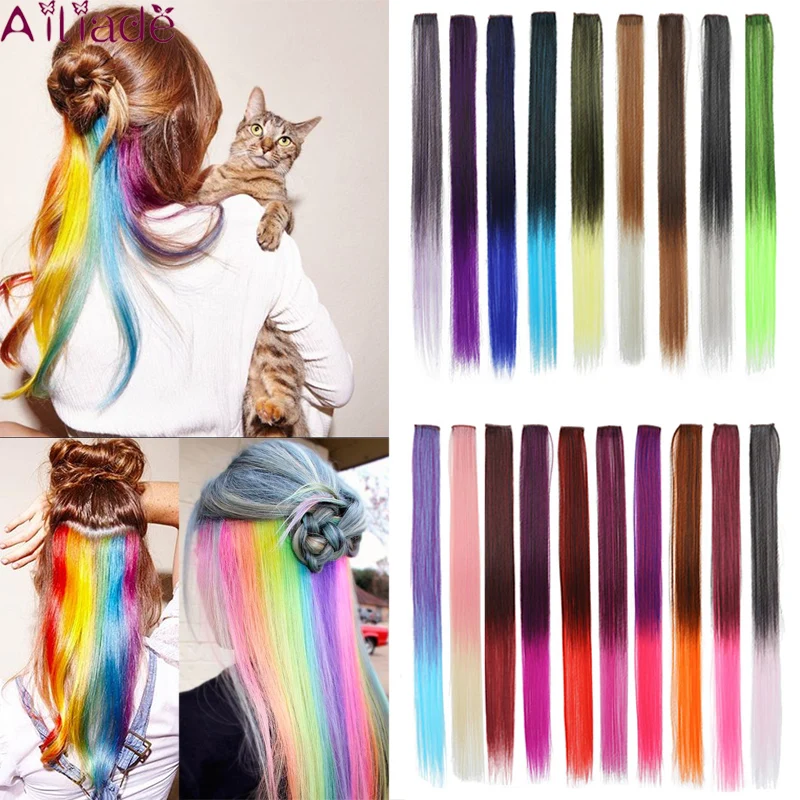 AILIADE 22 дюймов одноклеммных разъемов в Одна деталь наращивание волос Радуга Цвета
