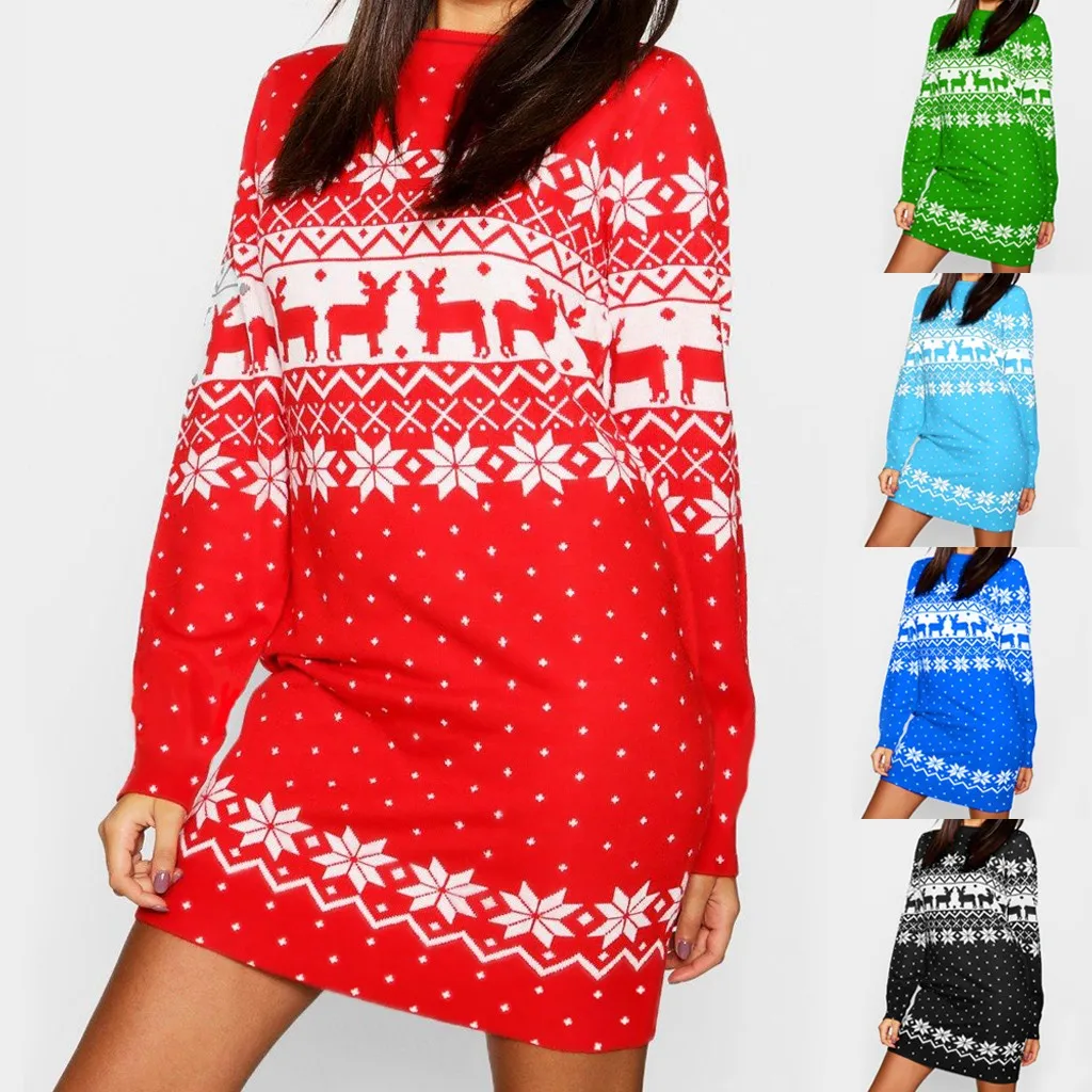 Женское рождественское платье с принтом новинка 2019 мини-платье длинным рукавом и