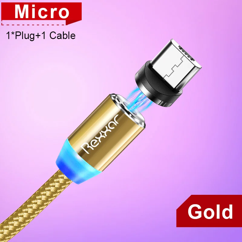 Магнитный кабель type C usb зарядный кабель Micro USB зарядное устройство для samsung Xiaomi iphone кабели для мобильных телефонов USB-C Магнитный шнур 1 м 2 м - Цвет: Gold Micro USB Kit
