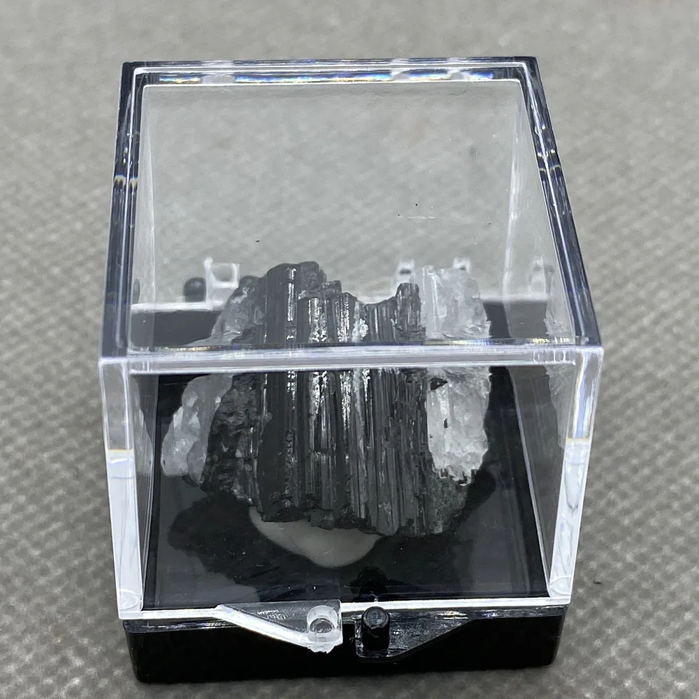 

Rare Natural Black tourmaline Quartz Crystal Mineral Specimen Healing +Box3.5 mm 3#