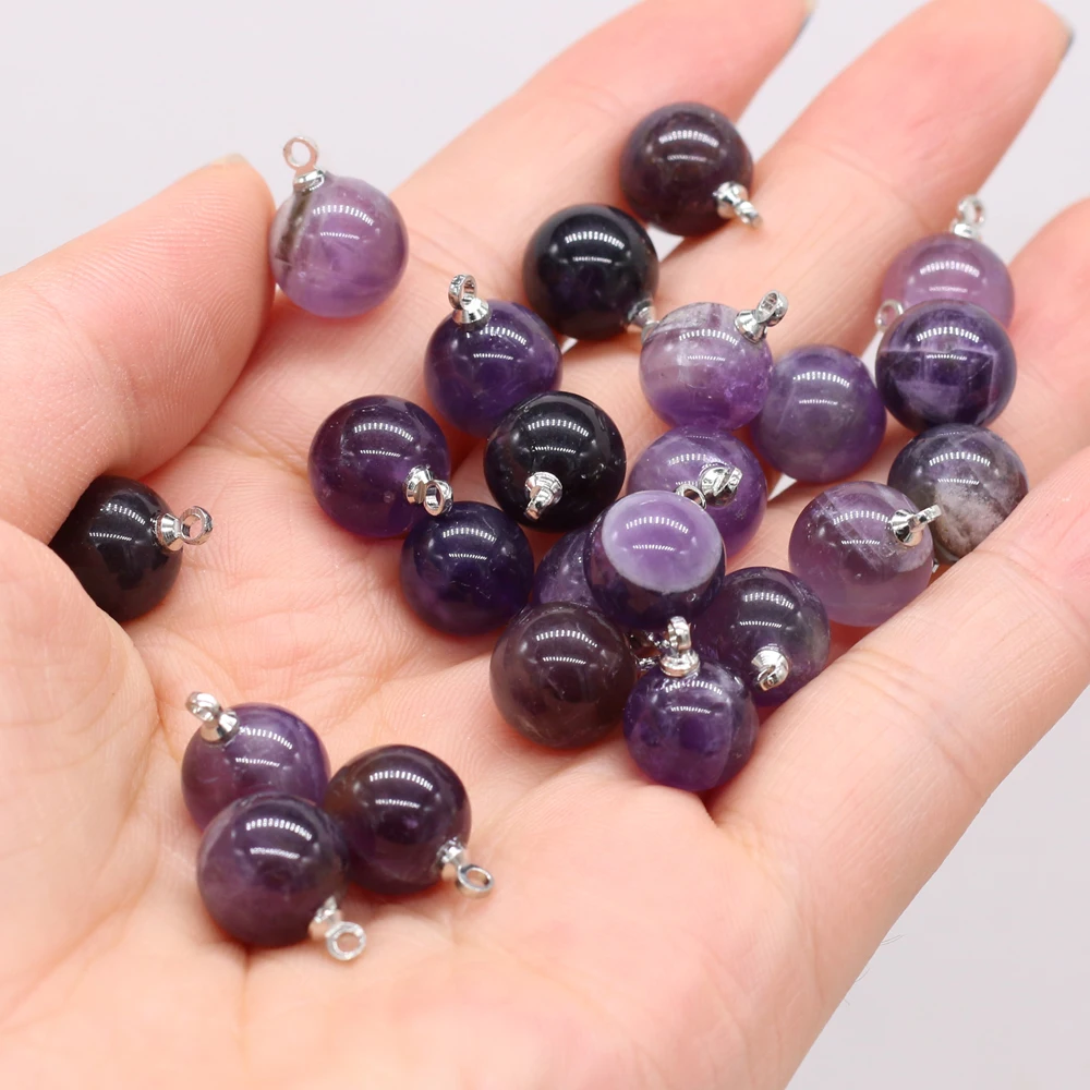 

5Pcs Natural Semi Precious Stones Amethyst Spherical Ladies Pendant Beads DIY Necklace Bracelet Jewelry Gift Accessories 10Mm