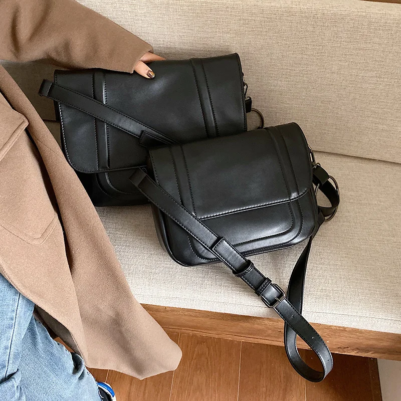 

Large Capacity Women Shoulder Bag 2019 University Student's Soft Leather Handbags Black Satchels Crossbody Bag For Teenagers