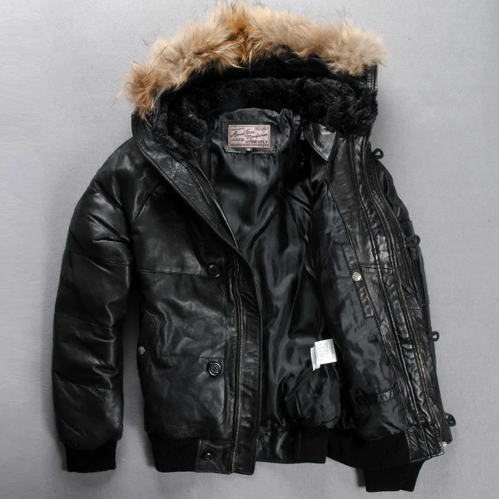 

fly hooded genuine down jacket men Russia fur hat winter leather coat men's sheepkin brand bomber jackets