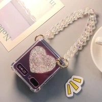 bling love stand phone case for samsung galaxy z flip 3 fashion bracelet chain shockproof cover for galaxy z flip