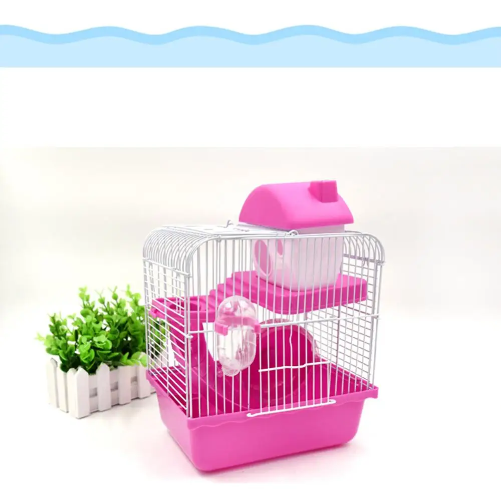 pink Yfashion Hamster Cage Hamster Cage Hamster Cage Castle Cage Double-deck Hamster Cage Cage with Cabin 23*17*30 cm - Цвет: pink