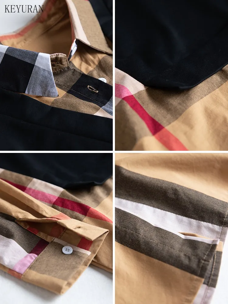 

Plaid Patchwork Women Oversize Shirts 2021 Spring Autumn Fashion Fake Two-piece Blouses Female Elegant Loose Vintage Shirt Tops