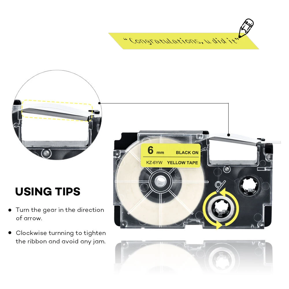 6mm Casio Black on Yellow compatible label tapes XR6YW XR 6YW XR-6YW for KL-60 typewriter KL-60SR KL120 EZ Label Maker | Компьютеры и