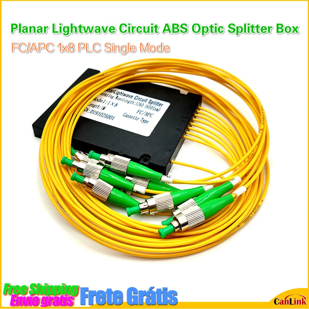 

FC/APC 1x8 PLC Fiber optical splitter Single Mode FC APC Connector FTTH 1*8 Planar Lightwave Circuit ABS Optic Splitter Box