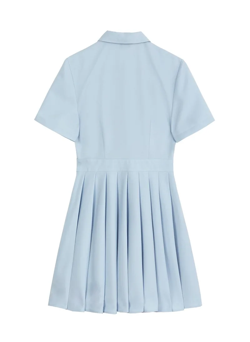 

2021 Fresh Preppy Style Elegant Women Dresses Chic Fake Tie Patchwork Robe Summer New Slim Waist Solid Pleated Dress 14A048