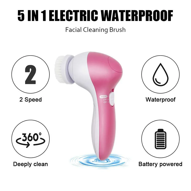 

5 in 1 Face Cleansing Brush Silicone Facial Brush Electric Wash Face Machine Deep Cleaning Pore Skin Care Face Massage Brush