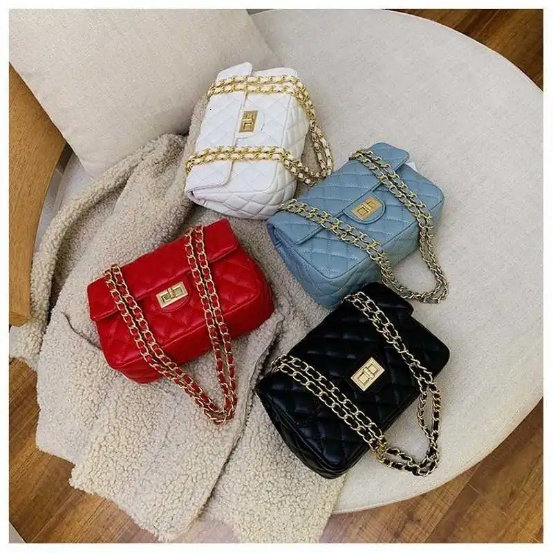 

New Plaid Chain Crossbody Bags for Women 2021 Messenger Bag Female Lock Cross Body Shoulder Bag PU Leather Small Square Flap Sac