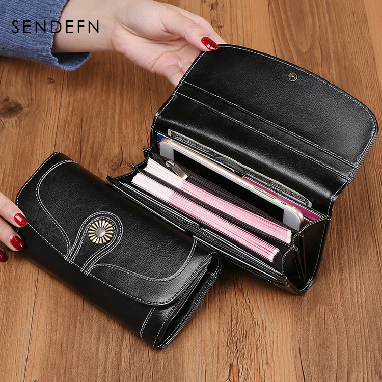 

New Women's Wallet Women's Long Leather Multifunctional Retro Women's Wallet Korean High Capacity Mobile Phone Wallet