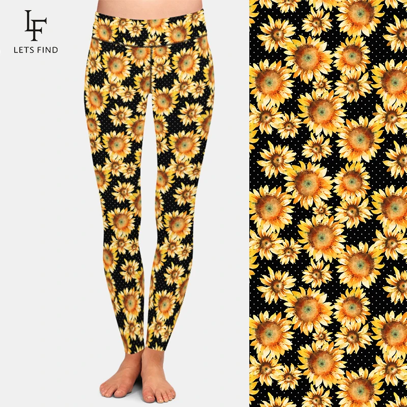 LETSFIND Casual Style High Waist Elastic Women Leggings Fashion 3D Sunflower Design Printing Fitness Women Leggings