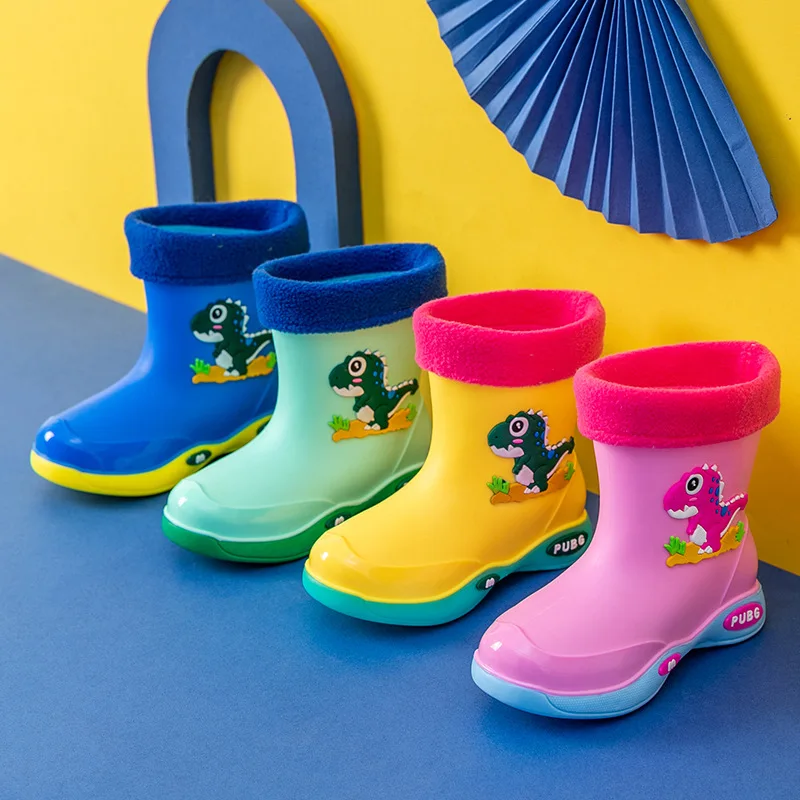 

Water Shoes for Baby Girl Boy Shoes Waterproof Cute Rain Boots Kids PVC Rubber Dinosaur Pattern Rain Shoes with Removable Velvet