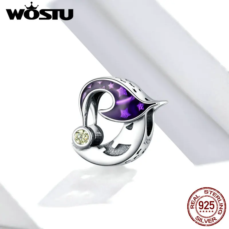 

Wostu Хэллоуин 925 пробы серебро CZ Evil Moon оригинальное ожерелье платинового цвета для изготовления браслета ассорти формы, бренд, сделай сам, юве...