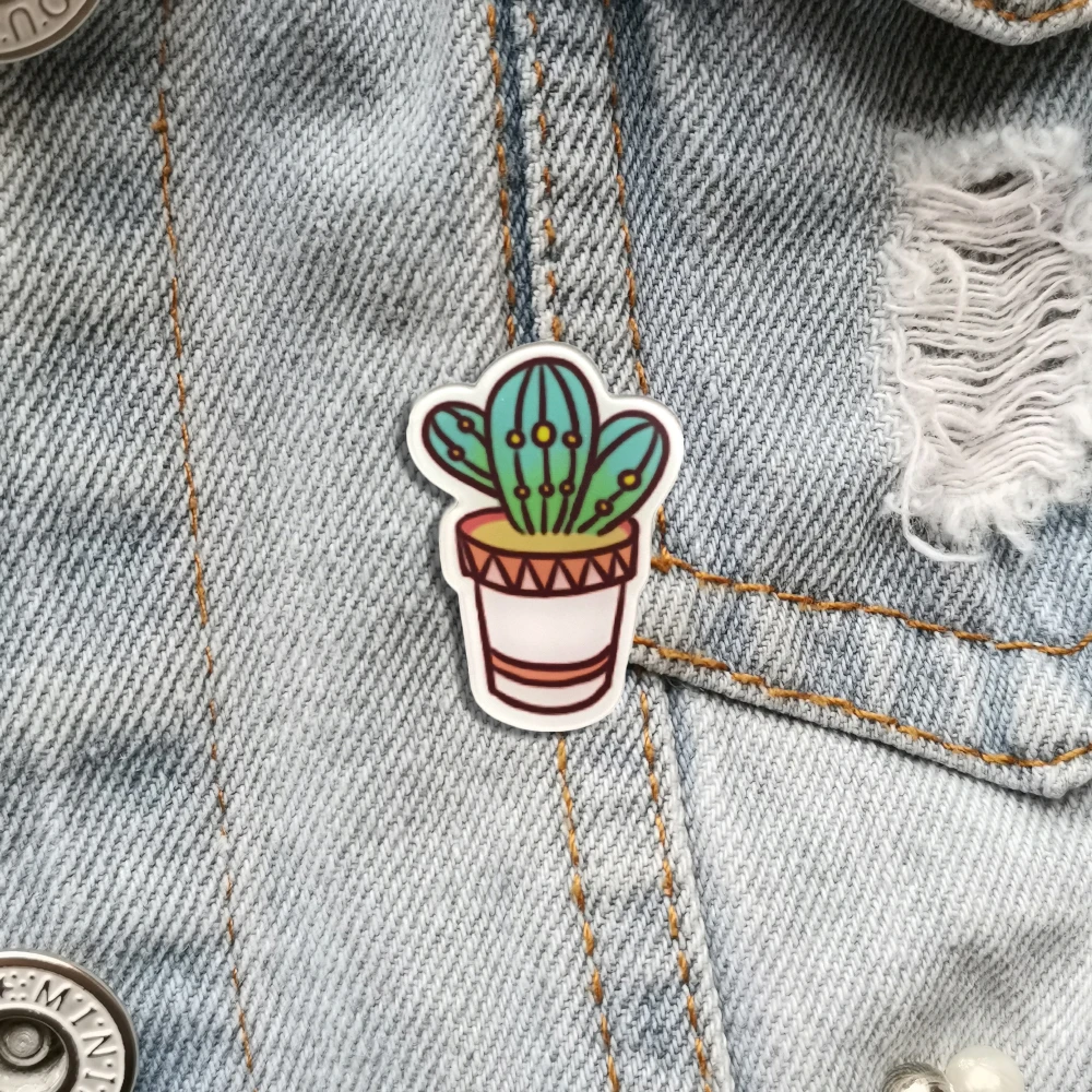 

Acrylic Women's Brooch Vintage Cactus Lapel Pins For Backpacks Hat Coat Cartoon Badges Scarf Buckle Jewelry Gift