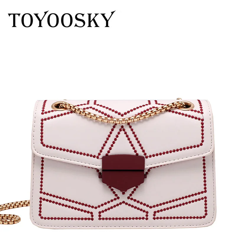 

TOYOOSKY Thread Flap Crossbody Bag 2020 Fashion New High-quality PU Leather Women's Designer Handbag Lock Chain Messenger Bag