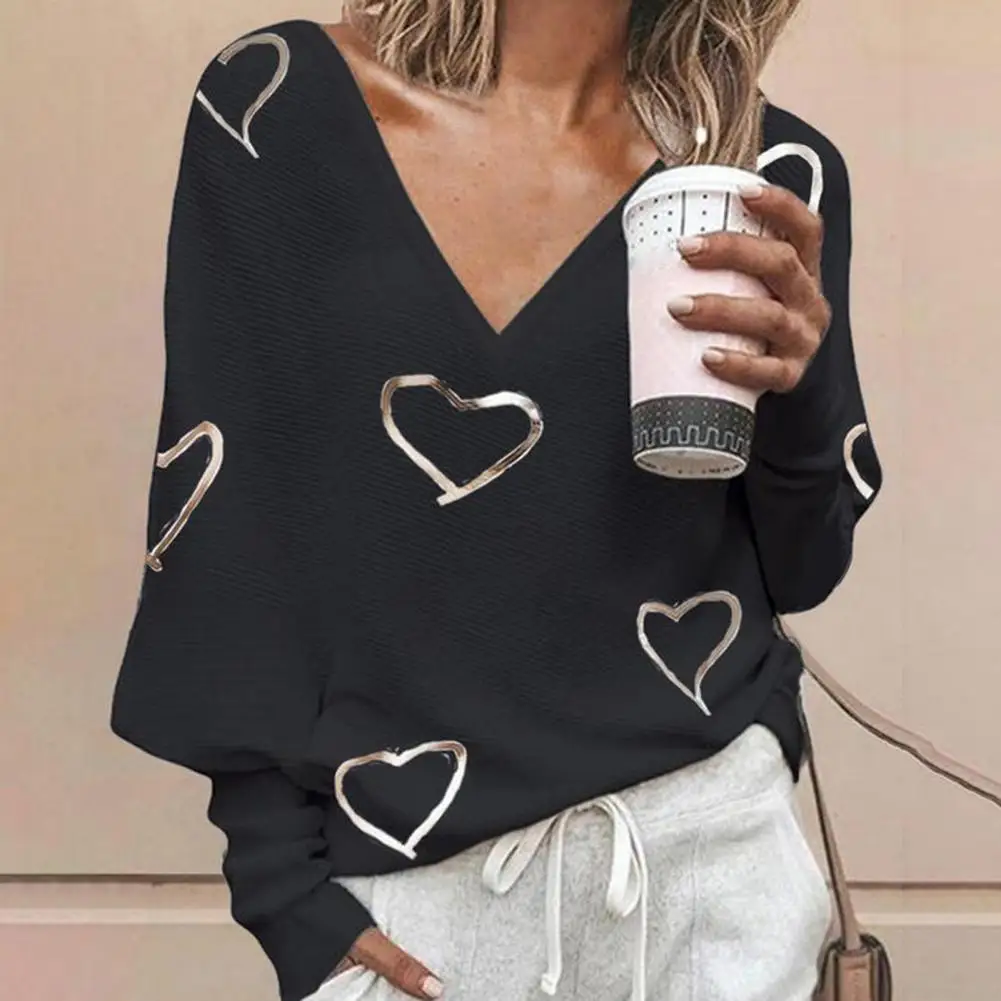

Осенняя блузка, модная свободная футболка с принтом в виде сердца, удобный пуловер, Топ