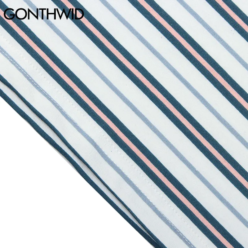 

GONTHWID Tees Shirts Harajuku Embroidery Bear Stripe Long Sleeve Tshirts Streetwear Hip Hop Cotton Loose Casual Fashion Men Tops