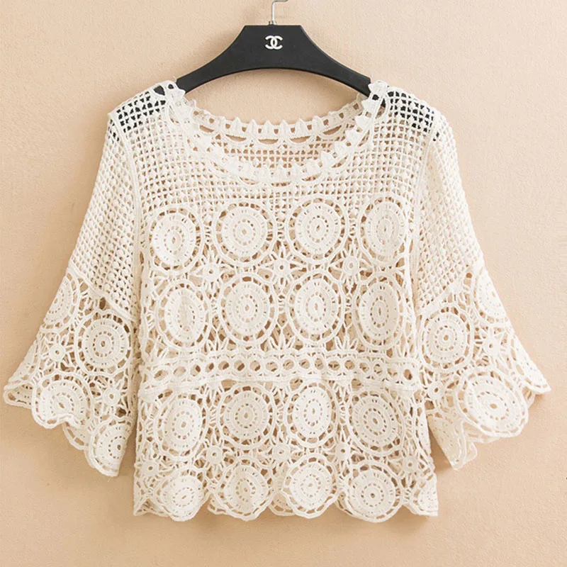 Seoaf элегантная кружевная открытая короткая блузка в Корейском стиле с коротким