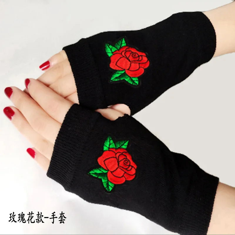 

Student warm fingerless gloves spring and autumn rose half finger gloves knitted warm couple gloves wholesale