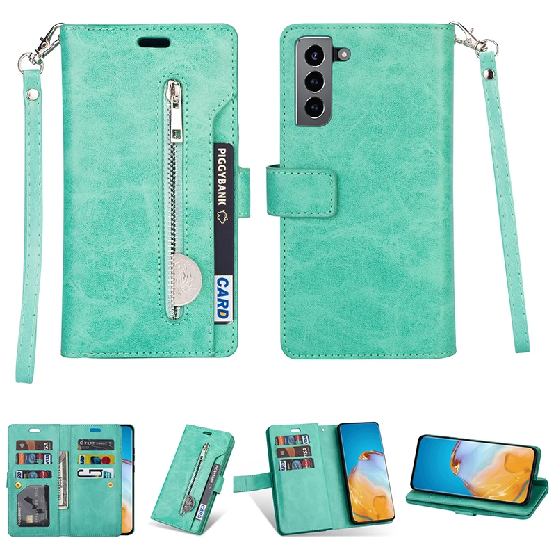 

10 Card Holders Zipper Wallet Case For Samsung S21 S20 Ultra S10 S9 S8 S7 S6 Note 20 Ultra 10 9 8 A71 A51 Flip Leather Cover