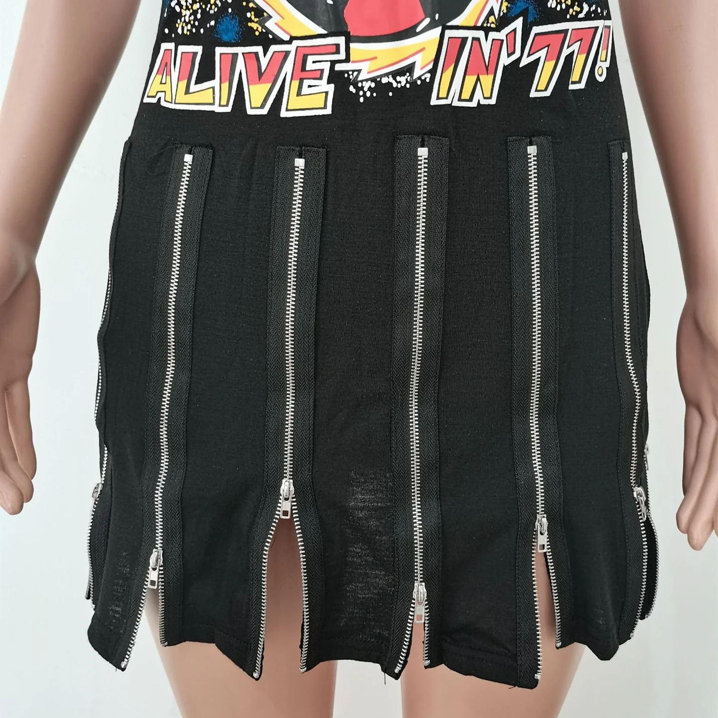 Женское платье-футболка с коротким рукавом на молнии | Женская одежда