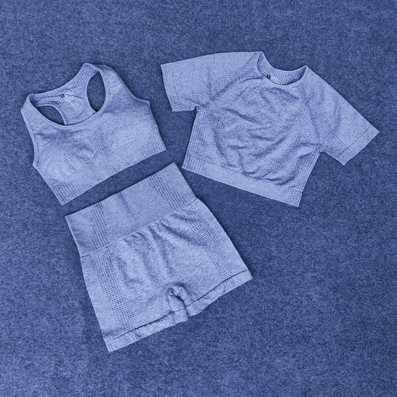 Женский бесшовный комплект для йоги спортивный бюстгальтер с коротким рукавом и