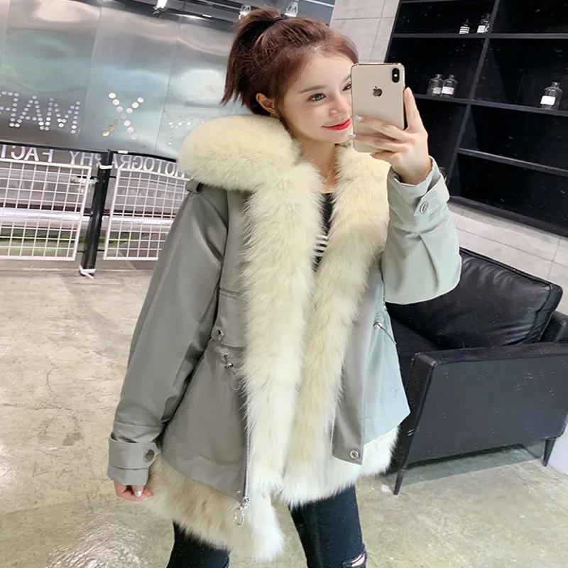 

Thick Warm Fashion Real Fur Coat Rex Rabbit Fur Liner Imported Fox Fur Collar Famale Short Jacket 2022 Winter New Parka