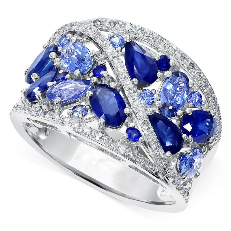 Vintage Solid 925 Sterling Silver Full bule Gemstone Rings for Women Men High Quality  prasiolite  Anniversary party Rings gift