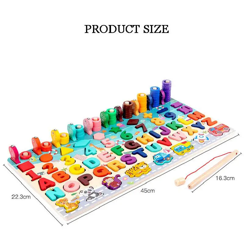 

Children's Wooden Montessori Educational Toys Baby Cognitive Number Letter Shapes Toddler Puzzles Fishing Block Busy Board Toys