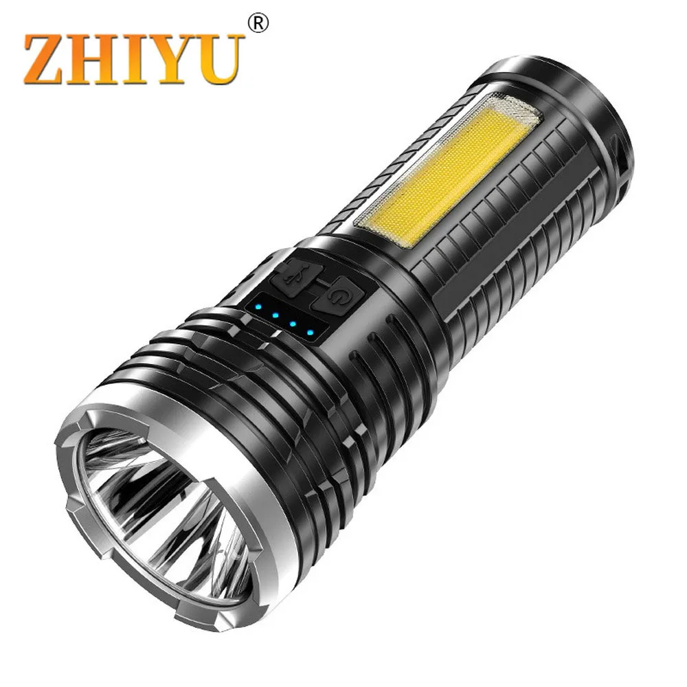 

LED tactical glare camping flashlight usb rechargeable ABS material lamp G5 + COB flashlight power display