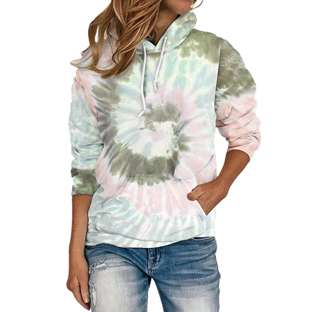 

Tie Dye Long Sleeves Top Women Hoodies Sweatshirt Women Clothing Pocket Cotton Pullovers Sports Hoodies Women Sweatshirt