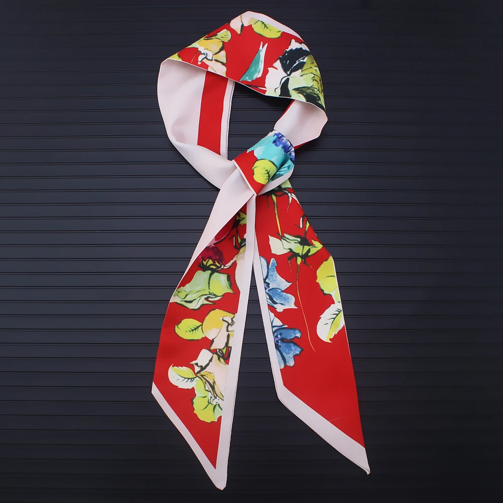 Узкий шарф с абстрактным принтом цветов и птиц ручная роспись новинка 2019