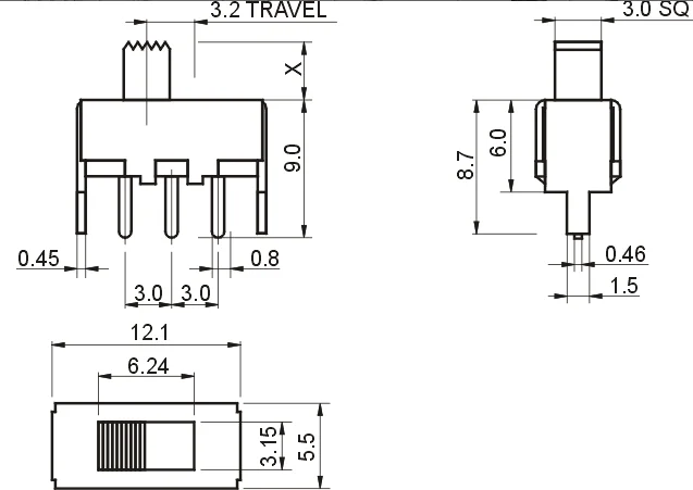 

1000pcs SS12F44 3Pin Switch Single Row Vertical Toggle Switch Handle Length 4MM SS12F44