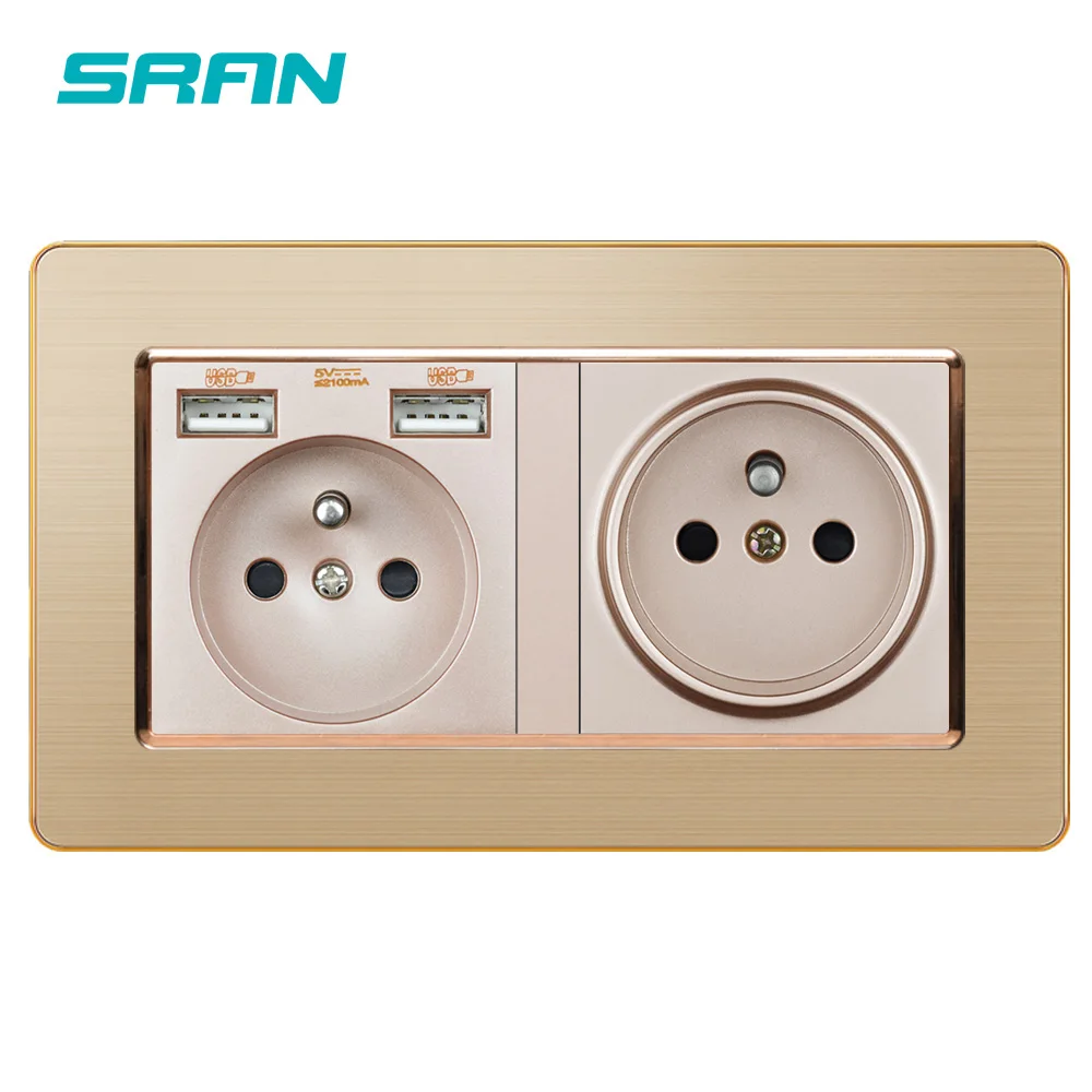 SRAN брендовая французская настенная розетка стандарта ЕС с 2 каркасами usb зарядкой