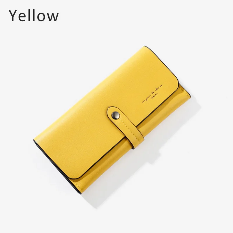Модные женские кожаные кошельки длинные Дизайнерские однотонные желтые